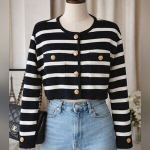 H&M Chanel-Inspired Black & White Striped Cropped Cardigan